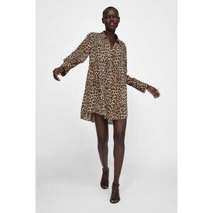 ZARA Flowy V-neck Leopard Oversized Top Shirt Mini‎ Dress LARGE 8355/237 BLOGGER